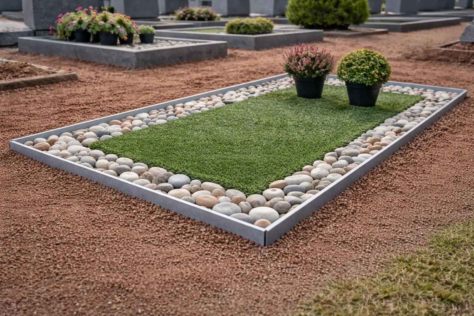 Galets plats décoratifs disposés sur une tombe DIY